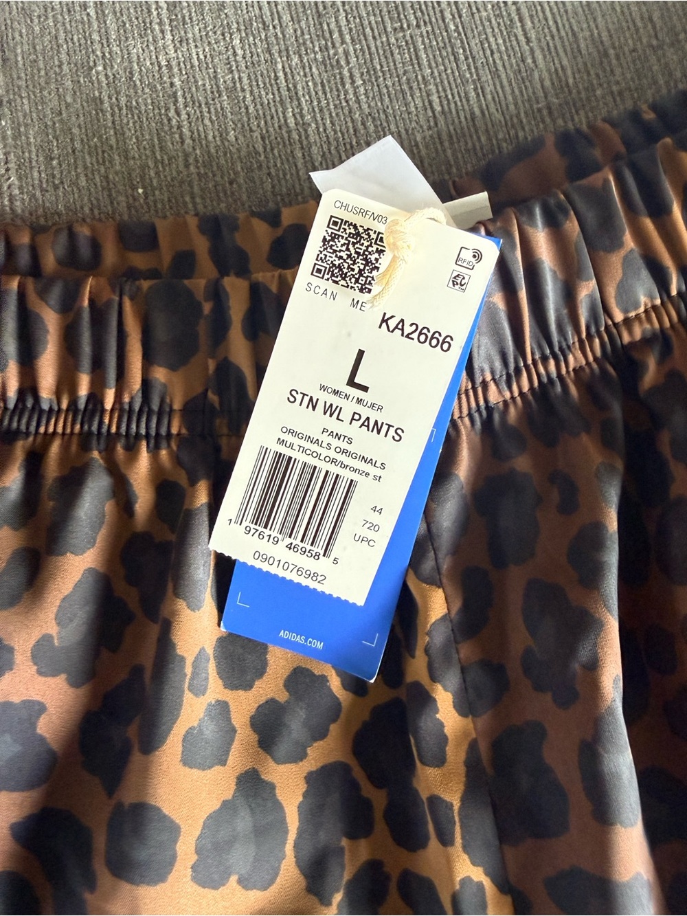 adidas Brown Black Leopard Print Track Pants with White Stripes - Picture 2 of 2